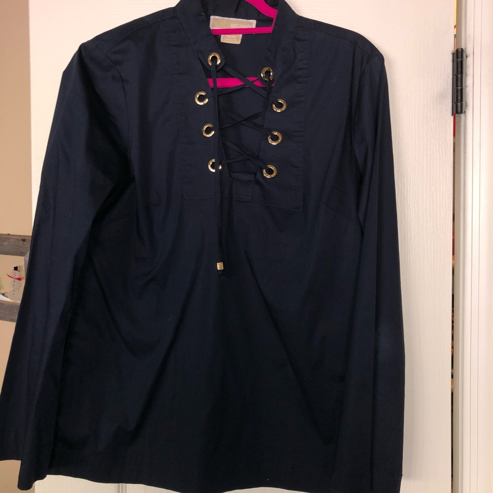 Michael Kors navy lace up tunic preppy m med